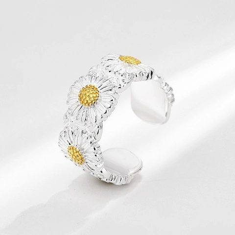 Anello Aperto Margherita in Argento Sterling S925 Moda Fiore Anello Regolabile Oro Argento Bicolore Gioielli Regalo Donna