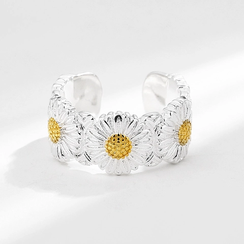 Anello Aperto Margherita in Argento Sterling S925 Moda Fiore Anello Regolabile Oro Argento Bicolore Gioielli Regalo Donna