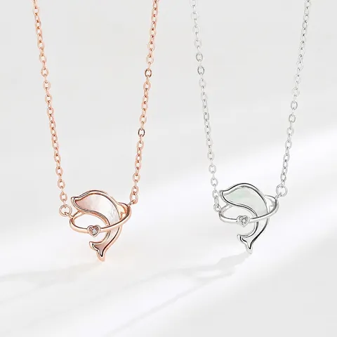925 Sterling Silver Dolphin Heart Necklace For Women Artificial Pearl Inlay Rhinestone Clavicle Chain Elegant Animal Jewelry Gift
