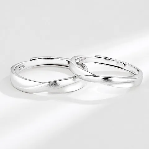S925 Sterling Silver Double Knot Couple Rings Minimalist Brushed Adjustable Open Rings Fashion Matching Jewelry Valentine's Gift
