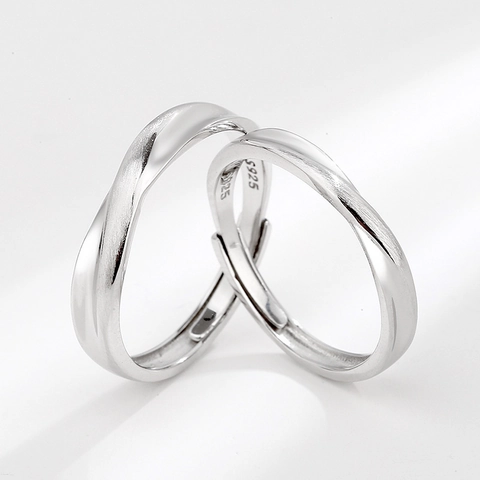 S925 Sterling Silver Double Knot Couple Rings Minimalist Brushed Adjustable Open Rings Fashion Matching Jewelry Valentine's Gift