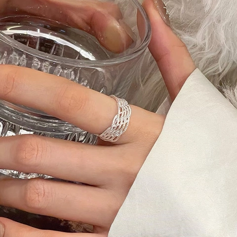925 Sterlingsilber Gewebte Linie Mehrschichtiger Wickelring Für Damen Leichter Luxus Minimalistischer Verstellbarer Offener Fingerring Schmuck