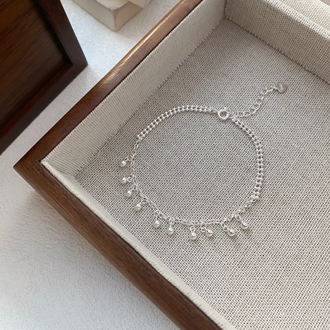 Bracciale S925 in Argento Sterling con Perline e Nappe Ciondoli a Doppia Catena con Sfera Rotonda Gioielli Minimalisti per Donna