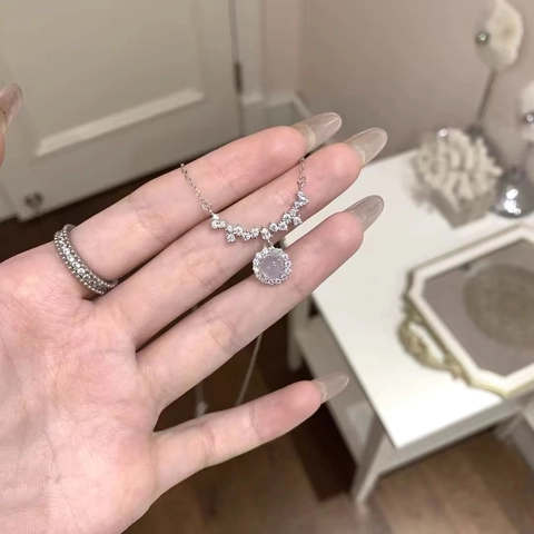 925 Sterling Silver Necklace With Round Moonstone Pendant Sparkle Zirconia Smile Bar Jewelry For Women Daily Office Dating