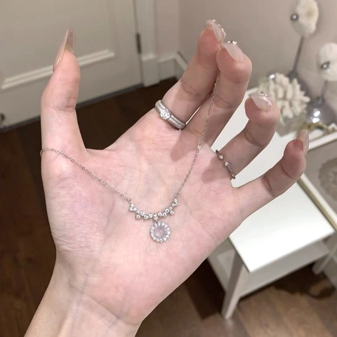925 Sterling Silver Necklace With Round Moonstone Pendant Sparkle Zirconia Smile Bar Jewelry For Women Daily Office Dating