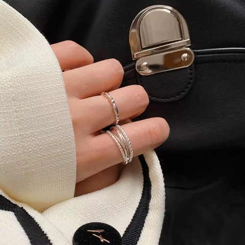 S925 Sterling Silver Multi-Layer Twist Ring For Women Minimalist Adjustable Open Finger Ring Fashion Jewelry Accessory Gift