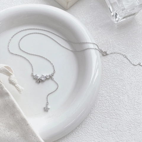 Collana con Pendente a Nappa a Stella in Argento Sterling 925 Dolce Donna Leggera Lussuosa Zirconia Choker Gioielli