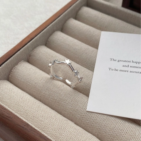 Anello Stella in Argento Sterling 925 per Donna Semplice Minimalista Stile Coreano Regolabile Aperto Gioielli