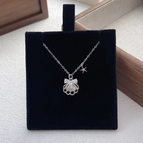 Collana Con Pendente a Conchiglia e Fiocco in Argento Sterling S999 Per Donna Elegante Collana Con Stella in Strass
