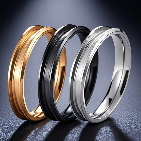 Minimalist Titanium Steel Grooved Inlay Ring Blank For Men Women Electroplated Geometric Band Ring DIY Jewelry Gift