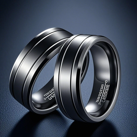 Herren Einfach Edelstahl Ring Schwarz Matt Gebürstet Doppelrille Bandring Für Herren Mode Schmuck Geschenk