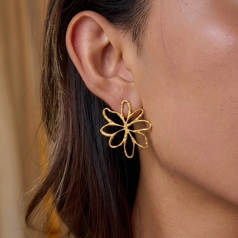 Blumen Ohrstecker Hohl 304 Edelstahl 18K Vergoldet Wasserdicht Hypoallergen Floral Trendiger Schmuck Für Damen