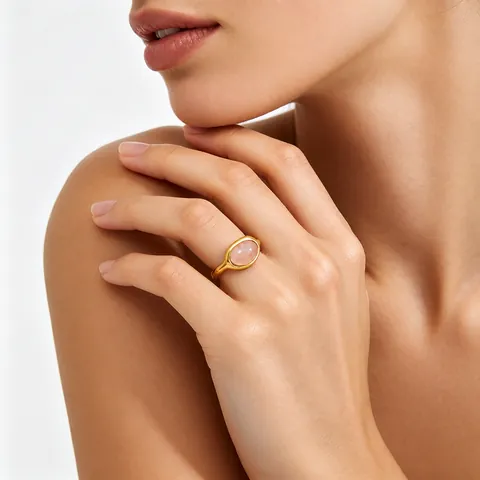 Bague Vintage en Acier Inoxydable 316 Quartz Rose Irrégulier Luxe Plaqué Or Pierre Naturelle Bague Minimaliste Pour Femme Bijoux Mode Accessoire