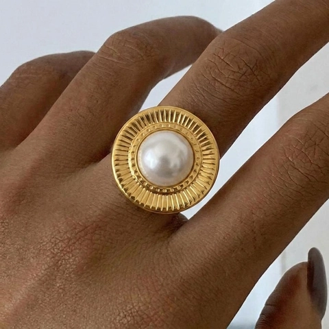 Elegant Sunburst Artificial Pearl Jewelry Collection Stainless Steel Gold Plated Hypoallergenic Earrings And Ring Women Luxury Banquet Accessory