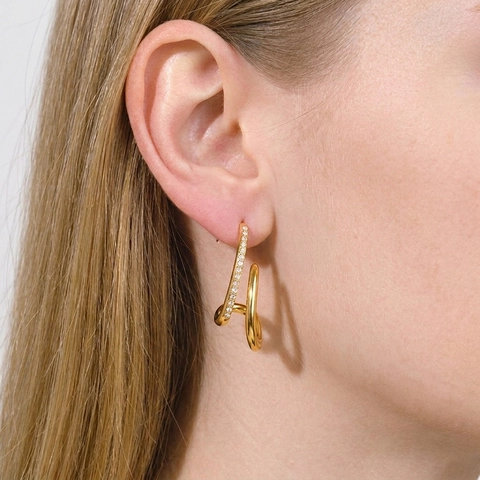 Irregular Curve Stud Earrings 18K Gold Plated Stainless Steel Rhinestone Geometric Waterproof Hypoallergenic Women Jewelry