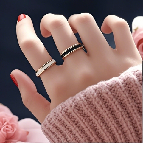 Minimalist Stainless Steel Band Ring For Women Titanium Steel Enamel Black White Inlay Polished Light Luxury Ins Style Finger Ring Jewelry Gift