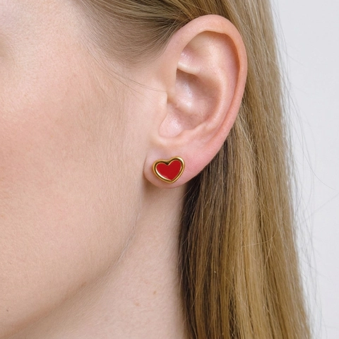 Heart Stud Earrings 304 Stainless Steel Enamel Gold Plated Waterproof Hypoallergenic Sweet Trendy Jewelry For Women