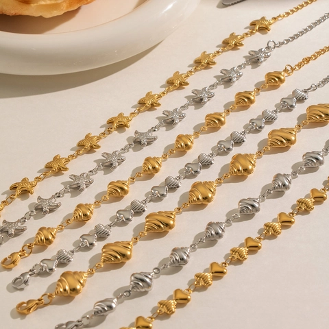 Heart Shaped Shell Patchwork Bracelet 304 Stainless Steel 18K Gold Plated Waterproof Sweatproof Fashion Jewelry For Women