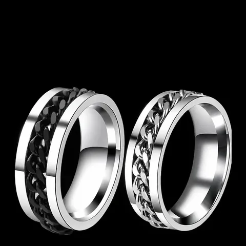 Stainless Steel Rotatable Chain Ring Men Punk Style Rotating Bottle Opener Finger Ring Fashion Unisex Jewelry Gift
