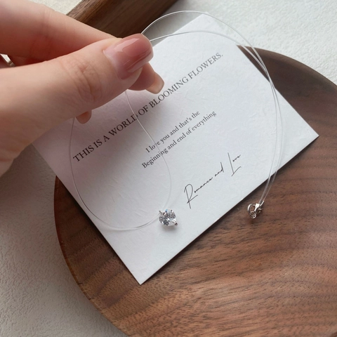 925 Sterling Silver Heart Zirconia Pendant Invisible Fishing Line Necklace For Women Minimalist Mermaid Tear Fashion Jewelry Gift