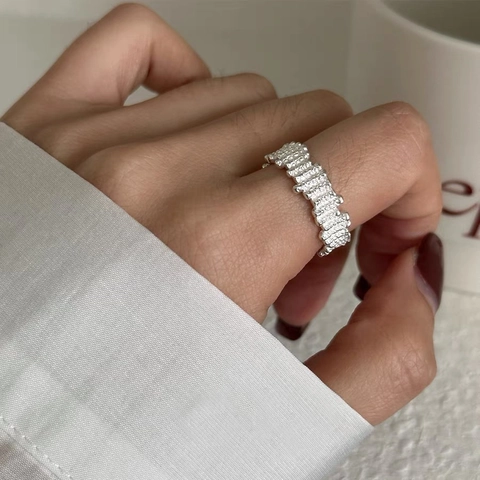 925 Sterling Silver Irregular Texture Ring For Women Minimalist Fashion Adjustable Lava Open Finger Ring Light Luxury Jewelry