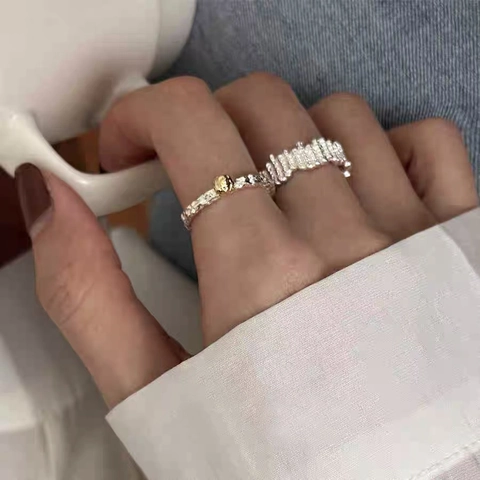 925 Sterling Silver Irregular Texture Ring For Women Minimalist Fashion Adjustable Lava Open Finger Ring Light Luxury Jewelry