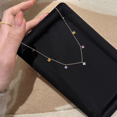 925 Sterling Silver Colorful Clover Pendant Necklace For Women S925 Gold Plated Sweet Flower Clavicle Chain Jewelry Gift