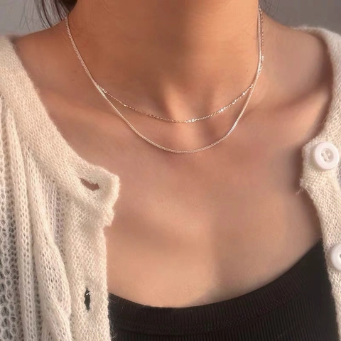 925 Sterling Silver Shimmering Chopin Chain Necklace For Women Minimalist Layered Clavicle Link Necklace Jewelry Gift