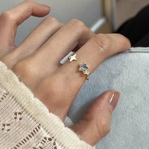 Anillo Abierto Estrella Azul Irregular de Plata de Ley 925 para Mujer Ajustable Moda Diamantes de Imitación Estrella Joyería
