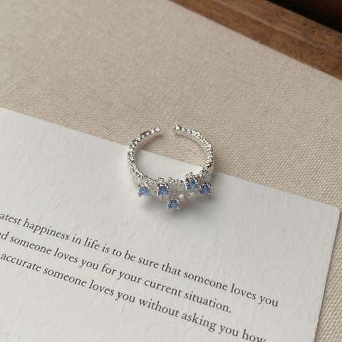 925 Sterlingsilber Unregelmäßiger Falten Ring Blau Zirkonia Verstellbarer Offener Ring Für Damen Vintage Künstlerischer Textur Schmuck