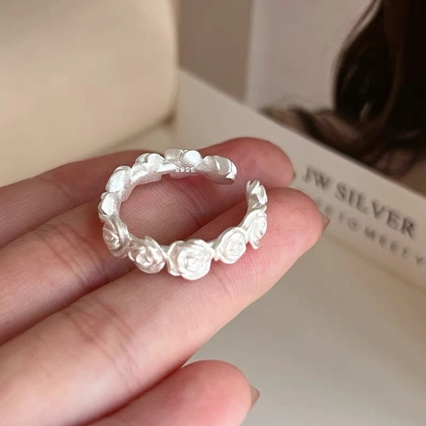 925 Sterling Zilveren Roos Bloem Ring Mat Vintage Verstelbare Open Ring Voor Dames Elegante Florale Wijsvinger Sieraden Cadeau