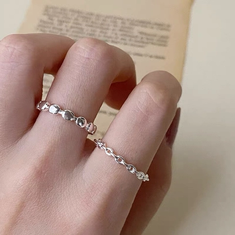 925 Sterling Silver Beads Open Ring Simple Geometric Oval Thin Adjustable Band Finger Ring For Women Minimalist Jewelry