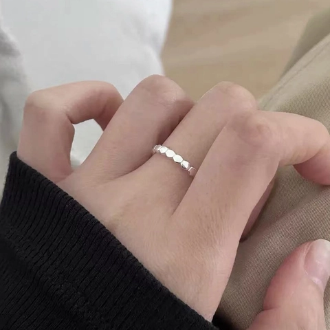 925 Sterling Silver Beads Open Ring Simple Geometric Oval Thin Adjustable Band Finger Ring For Women Minimalist Jewelry