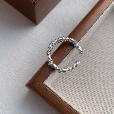 S925 Sterling Silver Twisted Braided Ring For Women Minimalist Handmade Winding Open Adjustable Finger Ring Fashion Jewelry