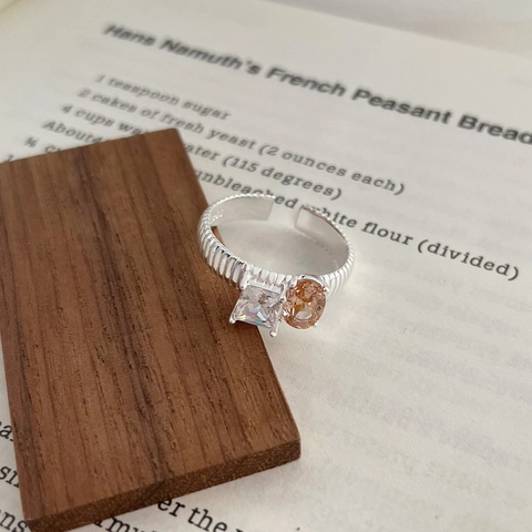 Minimalist 925 Sterling Silver Open Ring For Women Adjustable Finger Ring With Square Rhinestone Chic Fashion Jewelry Gift