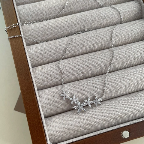 S999 Fine Silver Floral Necklace For Women Exquisite Zirconia Inlaid Flower Pendant Clavicle Chain Elegant Commuting Jewelry Gift