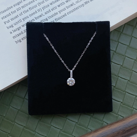 Collana Con Pendente a Diamante Singolo in Argento Sterling S999 per Donna Catena a Maglie Tonda Incastonata Minimalista