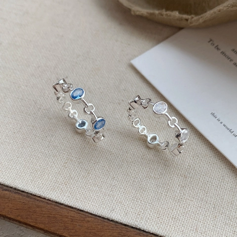Anillo de Plata de Ley 925 Zircón Ovalado Cadena Hueca Ajustable Anillo Abierto Minimalista Estilo Coreano Lujo Joyería Mujer