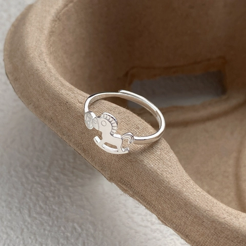 925 Sterling Silver Rocking Horse Ring With Ancient Coin Design Adjustable Opening Minimalist New Chinese Style Jewelry Gift For Women