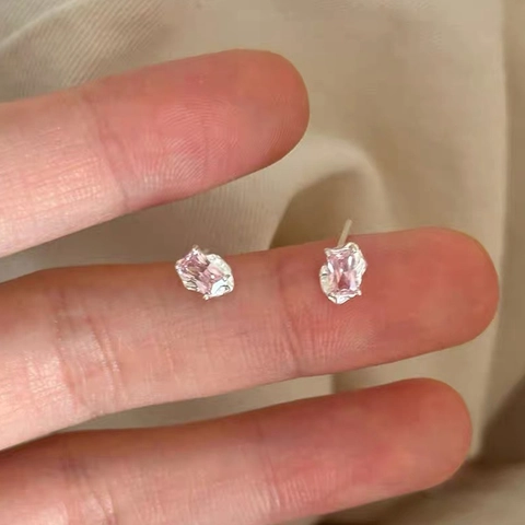 S999 Feinsilber Rosa Zirkonia Ohrstecker Geometrische Rechteckige Schliff Elegante Nischen Design Leichter Luxus Schmuck Damen