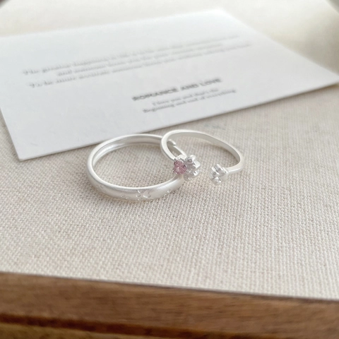 S999 Sterling Silver Cat Paw Couple Rings Pink Heart Rhinestone Adjustable Open Finger Rings For Women Men Jewelry Gift