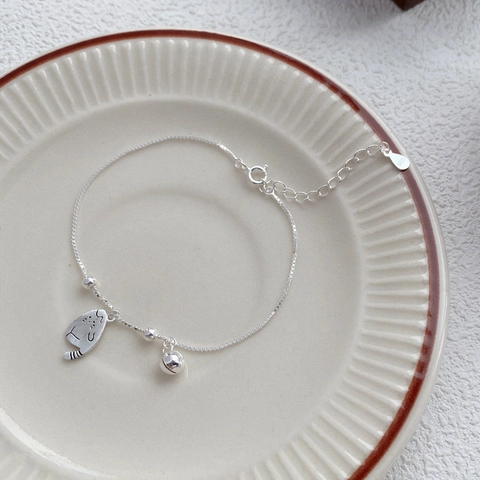 925 Sterlingsilber Katzen Armband Für Damen Süße Glocke Anhänger Minimalistisch Leicht Luxus Katze Silhouette Schmuck Geschenk