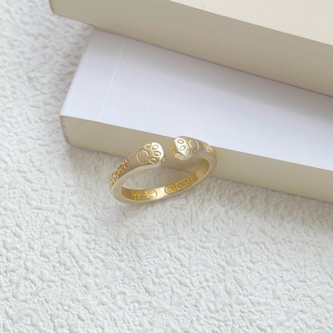 Cute Cat Paw Open Ring 999 Fine Silver Engraved Auspicious Characters Vintage Adjustable Finger Ring For Women Jewelry