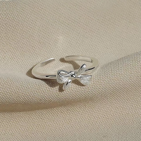 S925 Sterlingsilber Schleife Verstellbarer Ring Gebürstetes Mattes Finish Offener Fingerring Für Damen Minimalistischer Schmuck