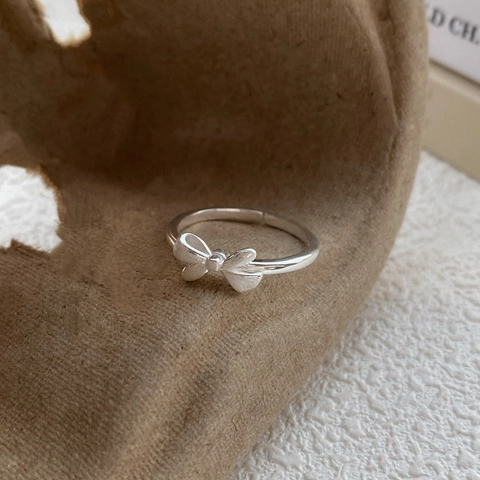 S925 Sterlingsilber Schleife Verstellbarer Ring Gebürstetes Mattes Finish Offener Fingerring Für Damen Minimalistischer Schmuck