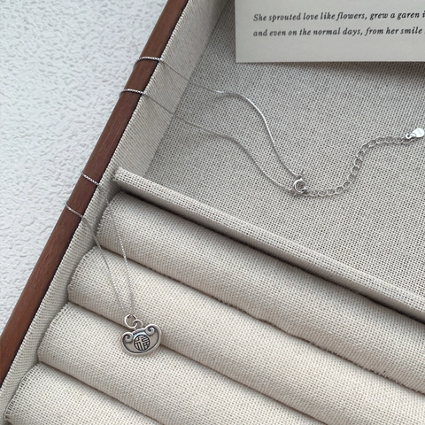Collar con Colgante de Cerradura Ruyi de Plata 925 Vintage Con Carácter de Bendición Estilo Chino Joyería de Regalo para Mujer