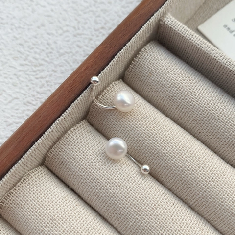Orecchini a Bottone in Argento Sterling S999 Con Perla d'Acqua Dolce Geometrici a Forma di U Eleganti Gioielli Donna Regalo