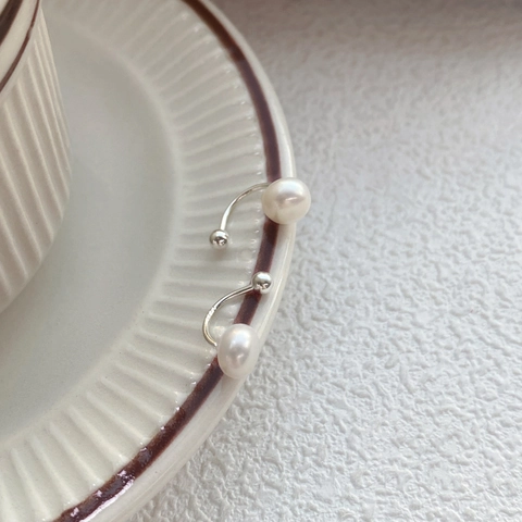 Orecchini a Bottone in Argento Sterling S999 Con Perla d'Acqua Dolce Geometrici a Forma di U Eleganti Gioielli Donna Regalo