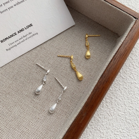 Pendientes de Gota de Agua Cepillada de Plata de Ley S999 Para Mujeres Lujo Ligero Vintage Circonia Joyería Elegante Delicada