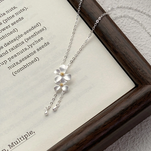 S999 Feinsilber Gardenie Blume Quaste Anhänger Halskette Für Damen Elegant Poliert Zierlich Fee Stil Schmuck Geschenk